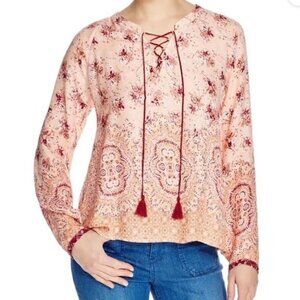 Sanctuary Sunshine Girl Floral Print Lace Up Tunic Top Sz Small Peasant Bohemian